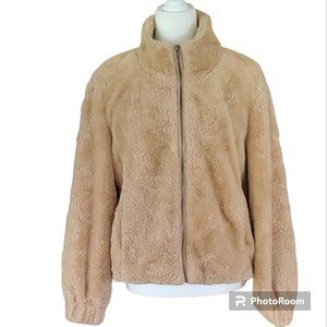 Sanctuary Faux Fur Teddy Soft Fully Lined Neutral Bomber Jacket Sz Med